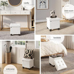 STORAGEBUD Storage Ottoman Cube with Small Bin, 16-in Square Ottoman with Storage for Living Room and Bedroom, Small Ottomans Foot Rest, Faux Leather Foot Stools Ottomans Max 330lbs, Cream