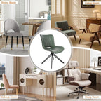 Dining Chairs Set of 6, 360° Swivel Upholstered Mid-Century Modern Kitchen Dining Room Chairs, Armless Faux Leather Accent Side Chair with Padded Back, Metal Legs for Living Room,Green