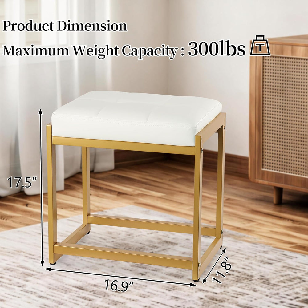 Vanity Stool, Vanity Chair Stools with Reinforced Metal Legs, Faux Leather Up...