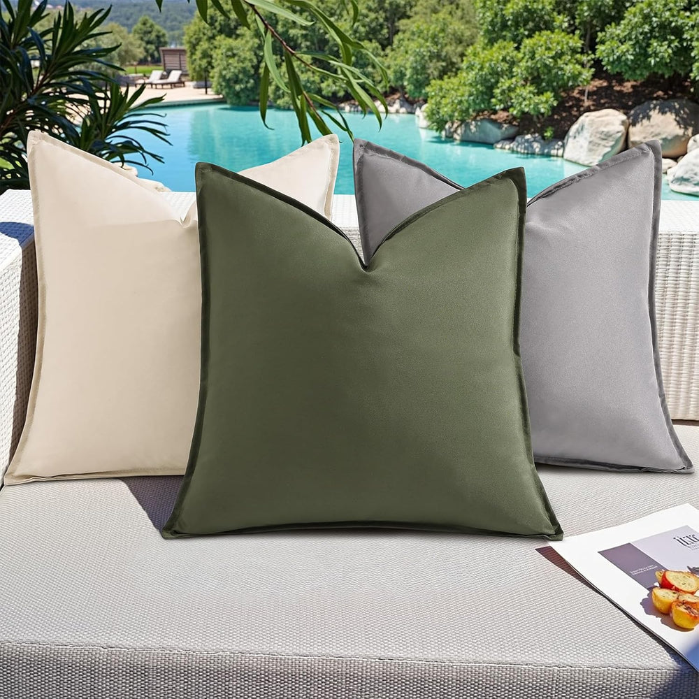 decorUhome Outdoor Waterproof Faux Linen Throw Pillow Covers 26x26 Set of 2