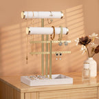 3 Tier Bracelet Holder Display - Detachable T Bar White Velvet Bracelet Holder, Jewelry Holder Organizer for Bracelet, Necklace, Earrings, Rings