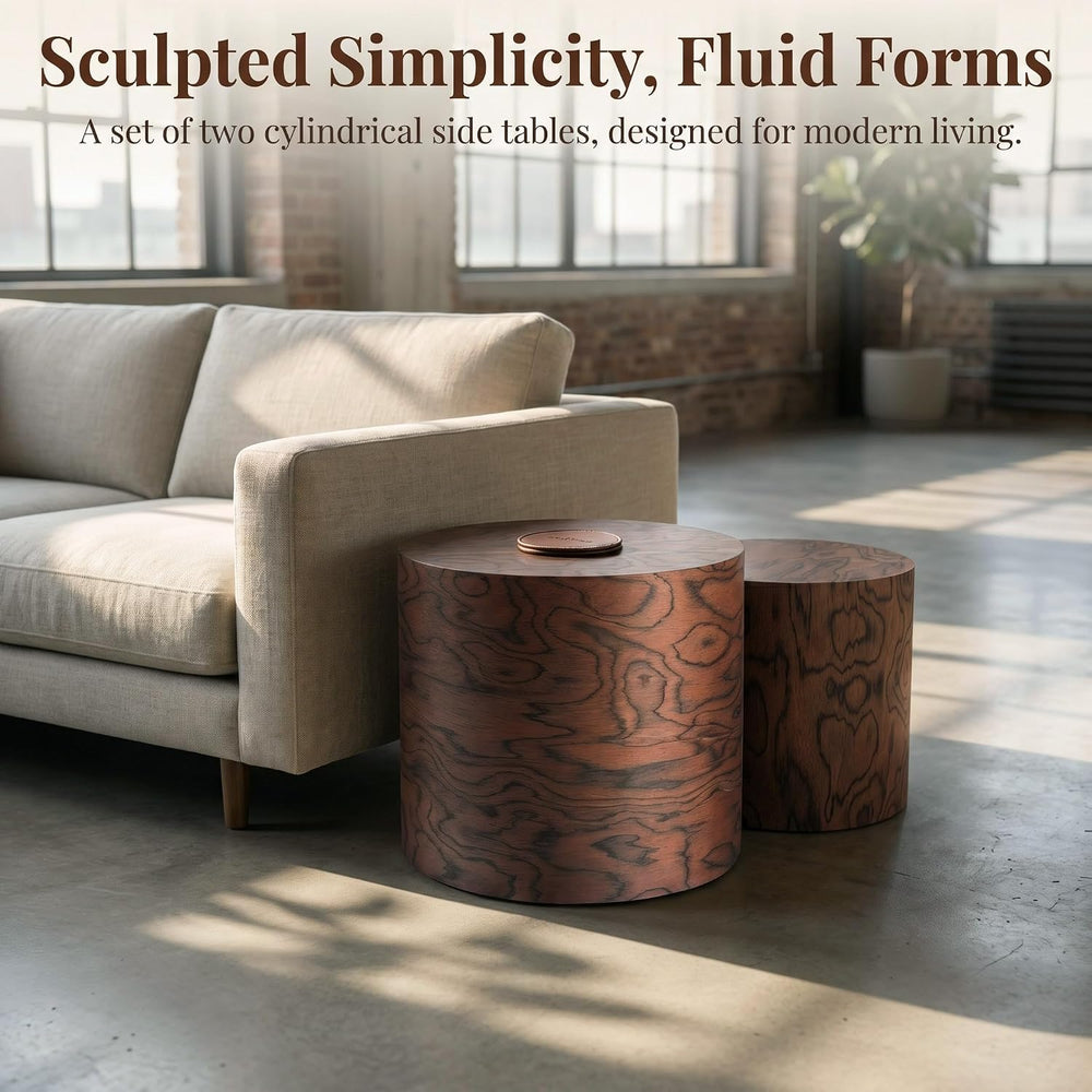 Round Nesting Coffee Table Set of 2, Modern Circle Accent End Table | Wooden ...