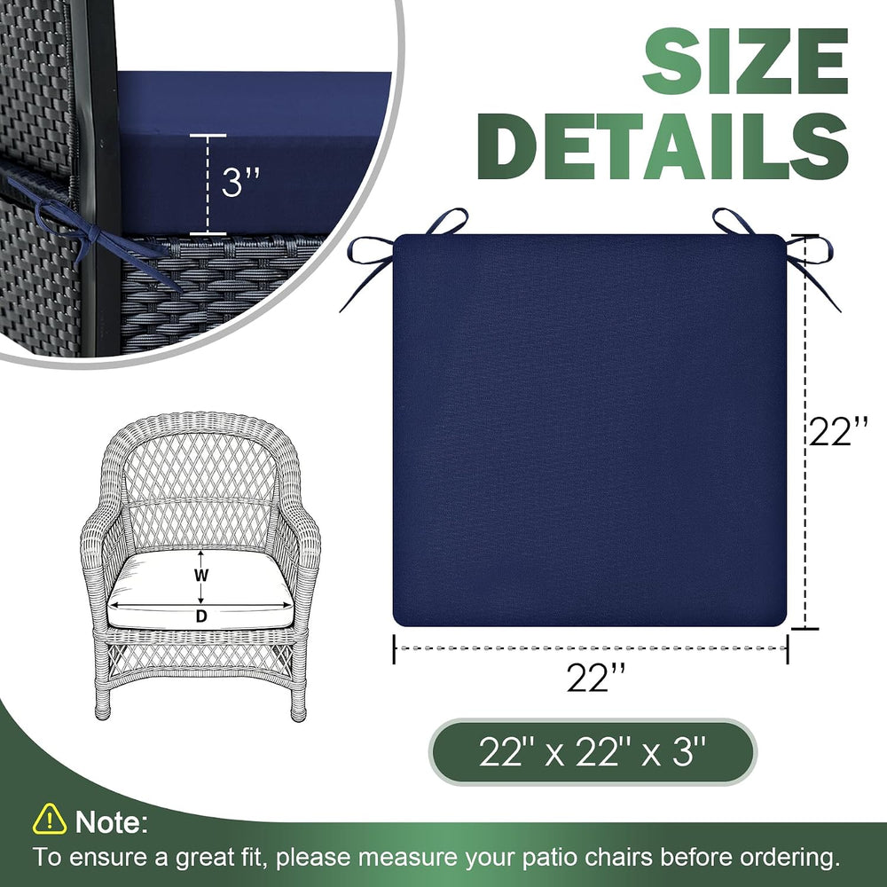 Outdoor Chair Cushions Set of 2, 22x22x3 Inch Waterproof & Fade Resistant...
