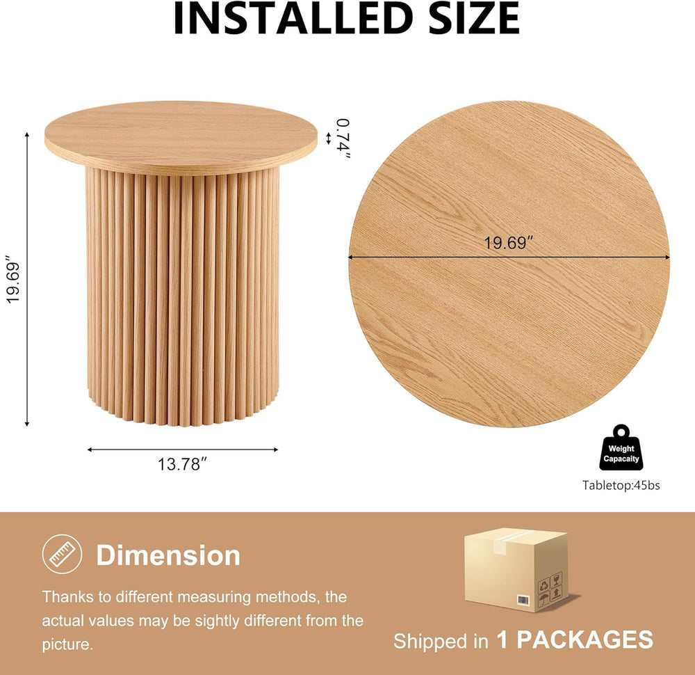 Homedot Small Round Accent Side Table with Wood Strip Base for Living Room, 1...