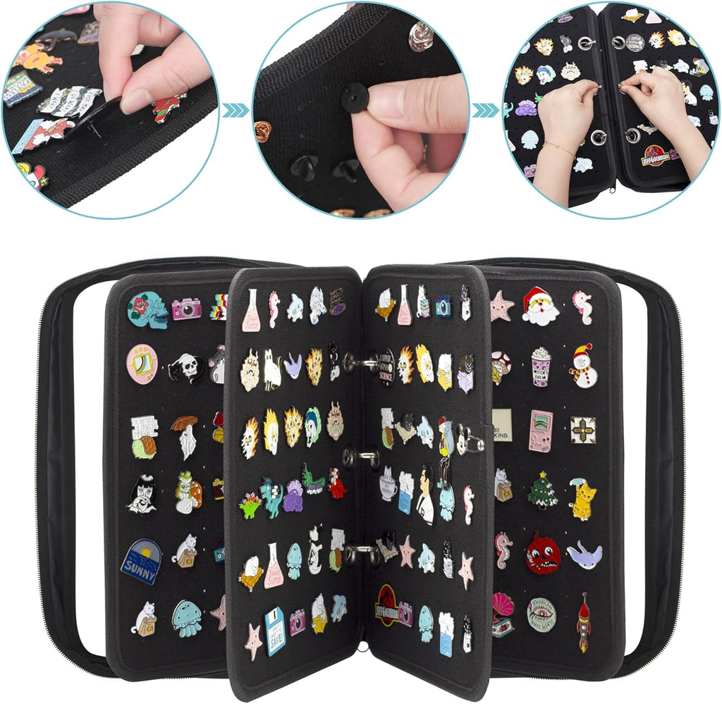 Enamel Pin Display Pages Pin Carrying Case, Pins Collection Storage Organizer Case, Travel Brooch Pin Display Bag (Pins Not Included)