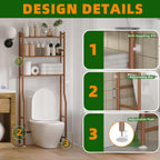 3-Tier Over The Toilet Storage, Space Saver Metal Bathroom Shelves, Freestanding Above Over Toilet Storage Shelf with 4 Hooks for Bathroom, Bronze
