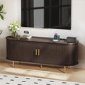 DHH 55 Inch Mid Century Modern TV Stand with Power Outlet for TVs up to 60 Inch, Entertainment Center with Storage and Adjustable Shelves, Media Console with Sliding Doors for Living Room(Brown)