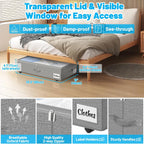 2 Pack Under Bed Storage with Wheels 6.7" Height, Rolling Storage Bins XL 50L, Underbed Shoe Storage Containers with Label & Clear Lid, Dorm Under bed Drawers for Clothes, Shoes, Quick Assembly, Grey