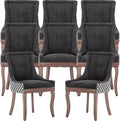 Dining Chairs Set of 8, Kitchen & Dining Room Chairs, Fabric Upholstered Dinning Chairs, Sillas De Comedor, Nailhead Trim, Wood Legs (Black, Pattern, 8 Pcs)