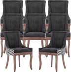 Dining Chairs Set of 8, Kitchen & Dining Room Chairs, Fabric Upholstered Dinning Chairs, Sillas De Comedor, Nailhead Trim, Wood Legs (Black, Pattern, 8 Pcs)