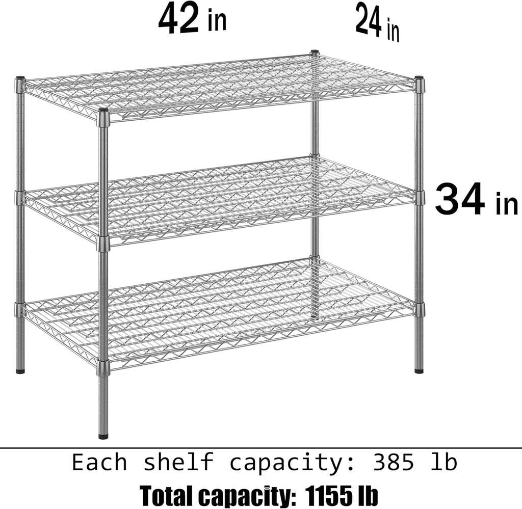 24" Deep x 42" Wide x 34" Height Wire Shelving Kit | 3-Tier | NSF Commercial Storage Rack Unit