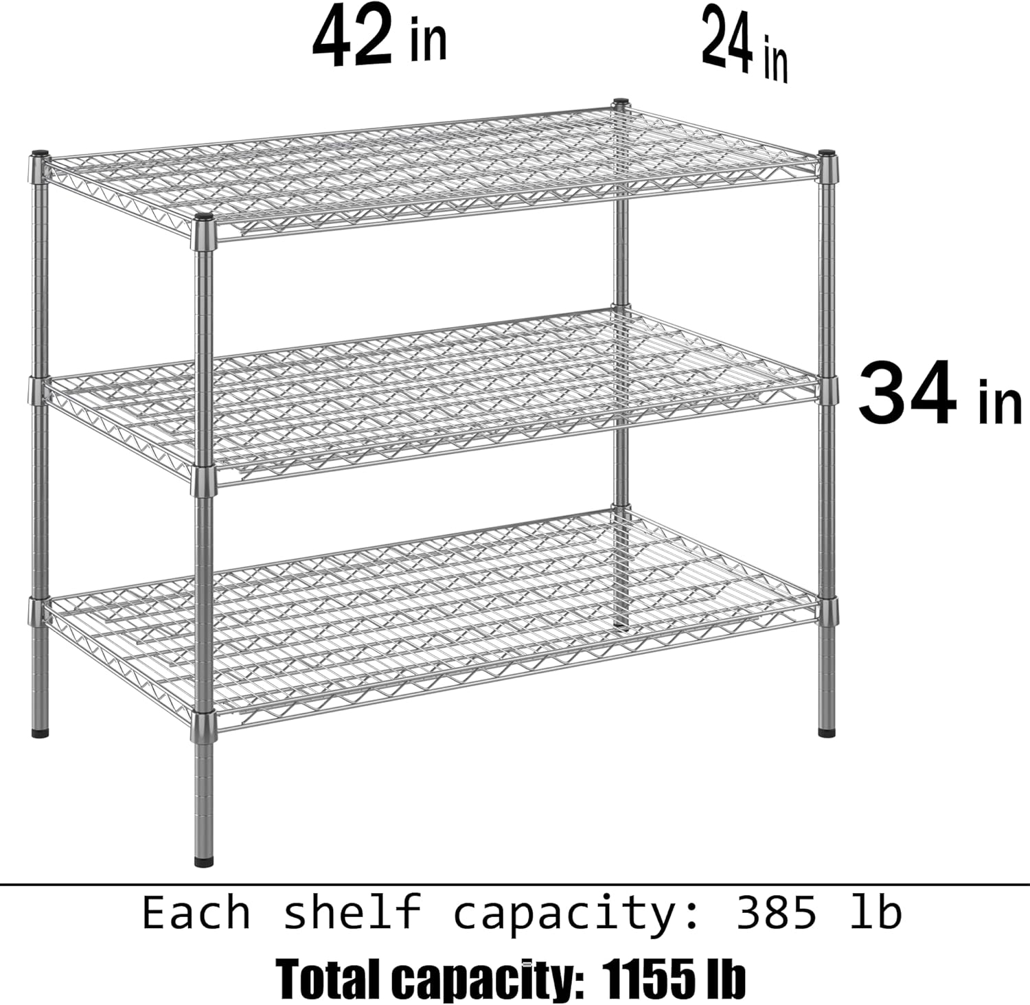 24" Deep x 42" Wide x 34" Height Wire Shelving Kit | 3-Tier | NSF Commercial Storage Rack Unit