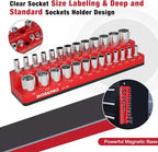 WORKPRO Magnetic Socket Organizer, 1/4-Inch SAE Socket Holder, Socket Trays Holds 26 Pieces Standard Size and Deep Size Sockets(Sockets not Included)