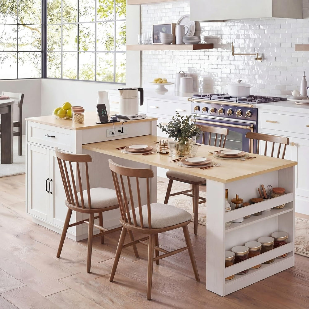 82.7" Kitchen Island with Extendable Dining Table, Modern Stationary Isl...