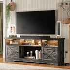 Casaottima TV Stand for 65 Inch TV, Farmhouse Entertainment Center with Power Outlet & LED Light and Storage Cabinets, Console Table and Media Furniture for Living Room Bedroom, Dark Oak