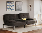 Flamaker Futon Sofa Bed Modern Folding Futon Set Linen Fabric Convertible Recliner Lounge for Living Room with 2 Cup Holders, Removable Armrests (Fabric, Carbon Black)