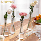NUPTIO Glass Bud Vases Centerpiece Bulk, 8.5" Tall, Clear, Set of 3 | Cute Ribbed Flower Vase, for Wedding, Birthday, Party, Events, Home, Table Decor