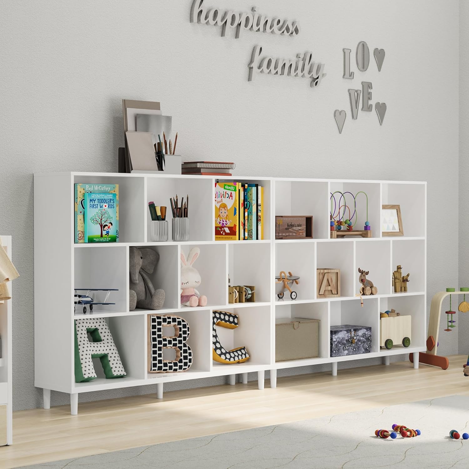 Wood Cube Storage Organizer White Bookshelf - 3-Tier Freestanding Storage Cabinet with Legs for Home Office, 10-Cubes Open Shelf