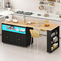 84’’ Rolling Kitchen Island with Swivel Table, Islands Cart with LED Lights, Power Outlet, Movable Storage Cabinet with Side Tabletop on Wheels, for Living Room, Home Bar, Black