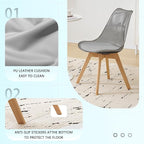 Clear Dining Chairs Set of 4, Modern Acrylic Dining Chair Transparent Chairs with PU Leather Cushions Seat & Wood Legs, Side Chairs for Dining Room Kitchen Restaurant Balcony (Grey)