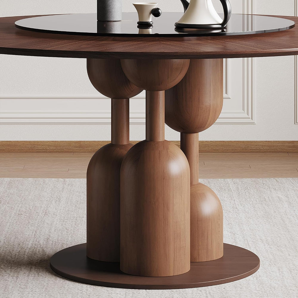 Montary 59-inch Natural Oak Wabi-Sabi Round Dining Table with 35-inch Tempere...