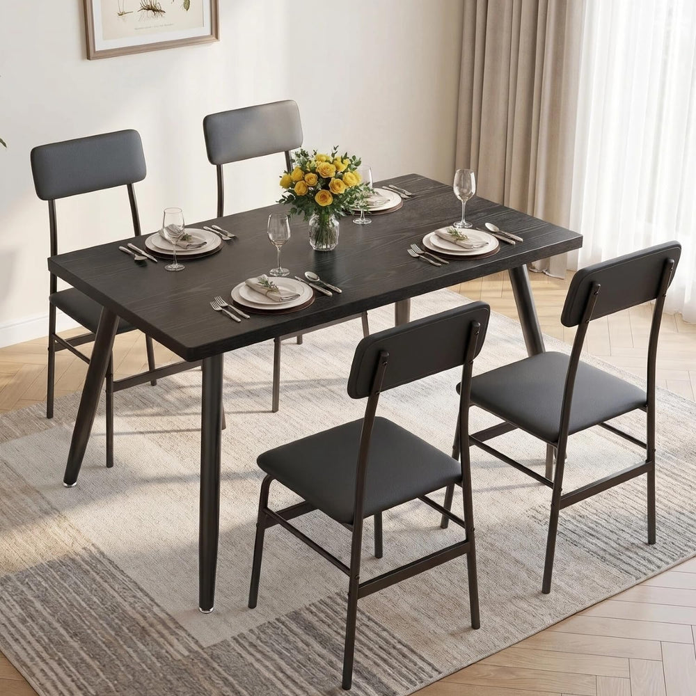Gizoon Dining Table Set for 4, Modern Kitchen Table with Chairs, Black | Wood...