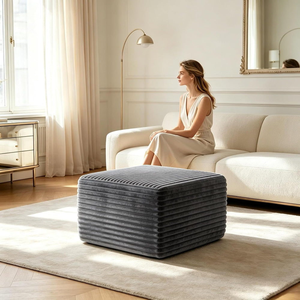 28 Inch Corduroy Square Ottoman Foot Rest, Modular Cloud Sofa Cube Pouf, 250L...