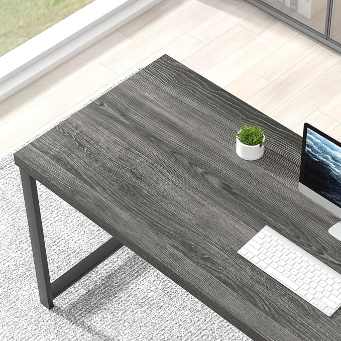 FOLUBAN Home Office Desk, Modern Computer Desk with Storage Shelf, Wood Study Writing Gaming Table for Bedroom Living Room, Industrial Dark Gray, 53 Inch