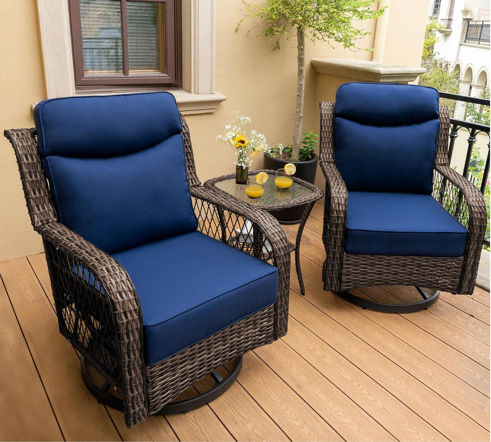 PIZZELLO Outdoor Swivel Rocker Chairs 3 Pieces Wicker Swivel Patio Chair with...