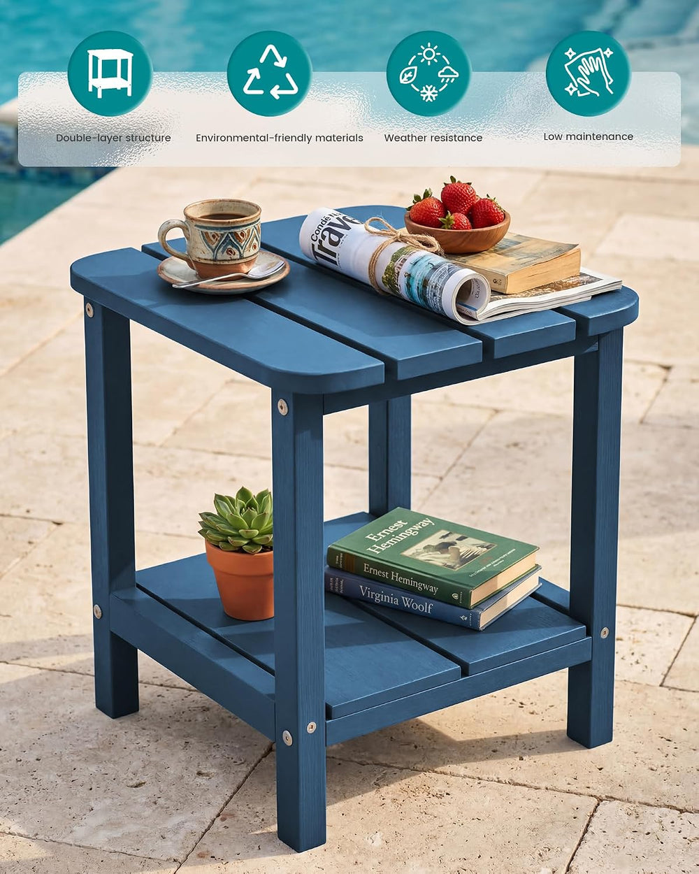 SERWALL Adirondack Table Outdoor Side Table- Blue