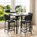 XIAO WEI 5-Piece Counter Height Dining Table Set for 4, Marble-Look, Black | Counter height table, Dining table set for 4, Wide padded chairs, Marble-look top, Space-saving tuck-away frame