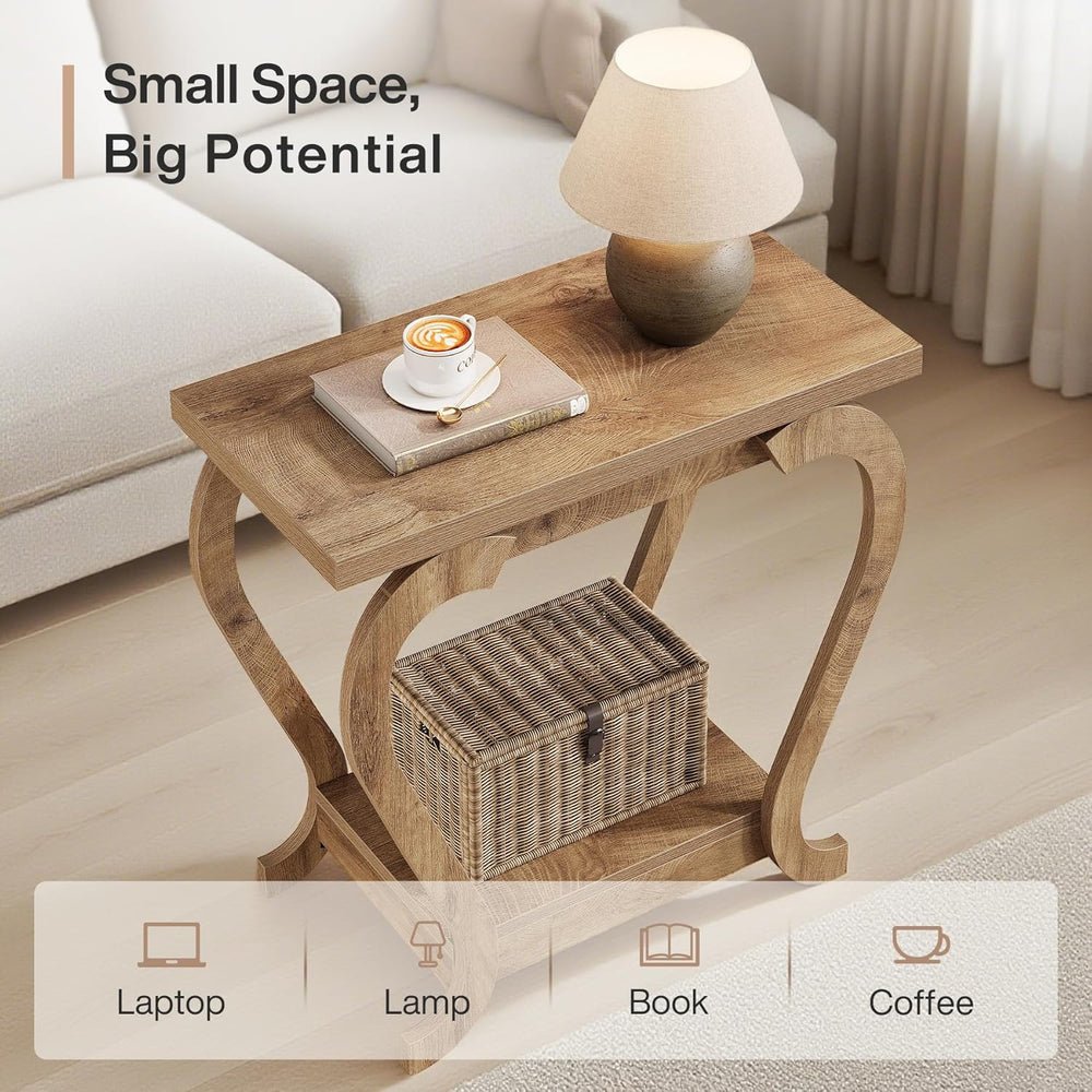 Tribesigns End Table, Narrow Wood Side Table with Storage Shelves, 2-Tier Bed...