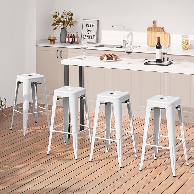Yaheetech 30 Inch Metal Bar Stools Set of 4, Bar Height Backless Bartools, In...
