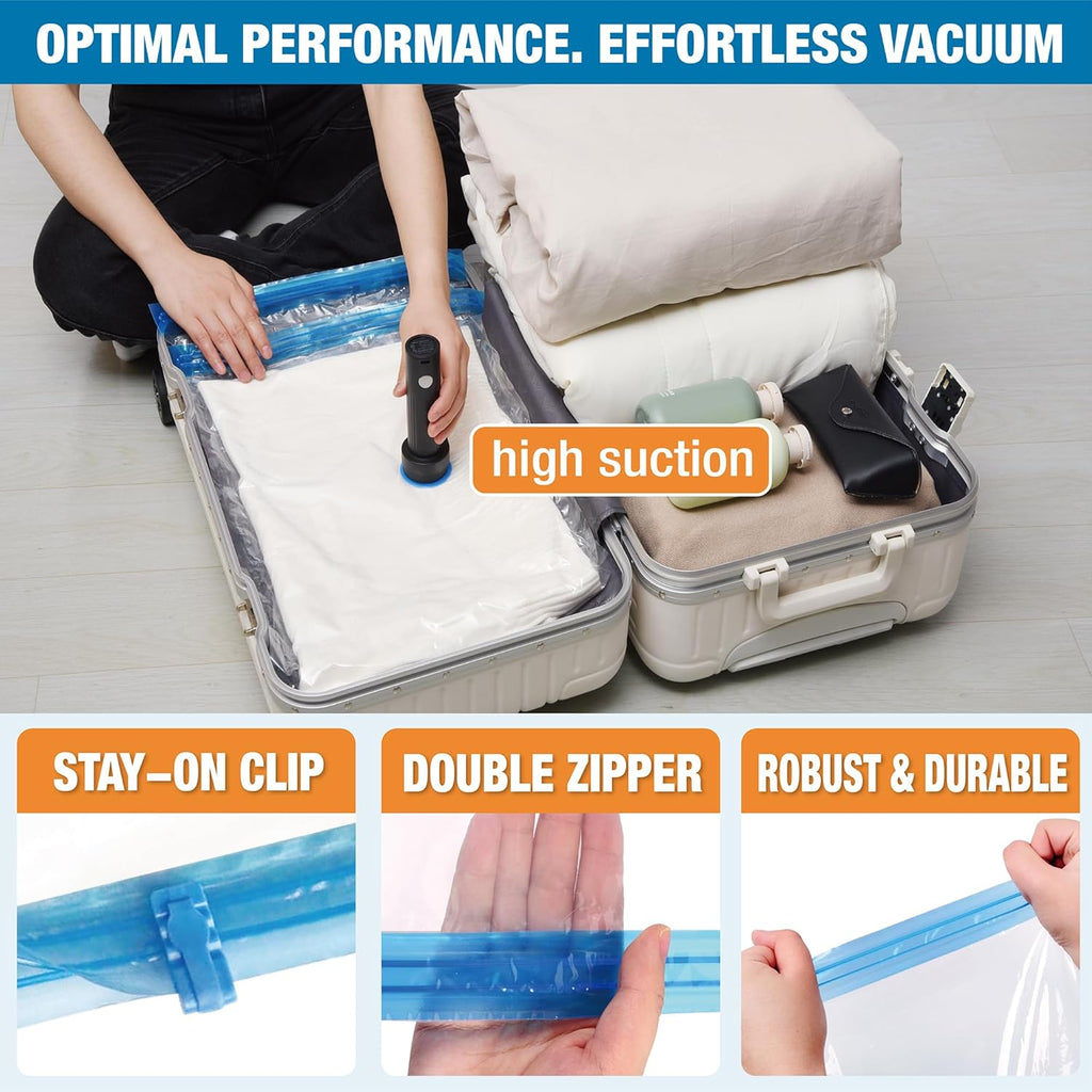 12 Pack Travel Vacuum Storage Bags with Rechargeable Wireless Electric Pump, Travel Packing Bags for Luggage and Suitcase, Carry-on Size Compression Space Saver for Clothes and Clothing