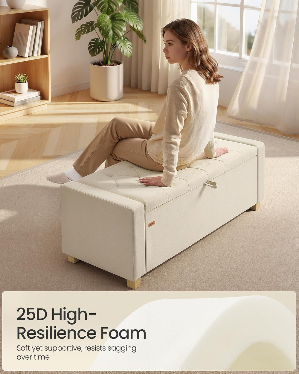 SONGMICS Storage Ottoman, 48 Inches Long Bed End Stool, Solid Wood Legs | But...