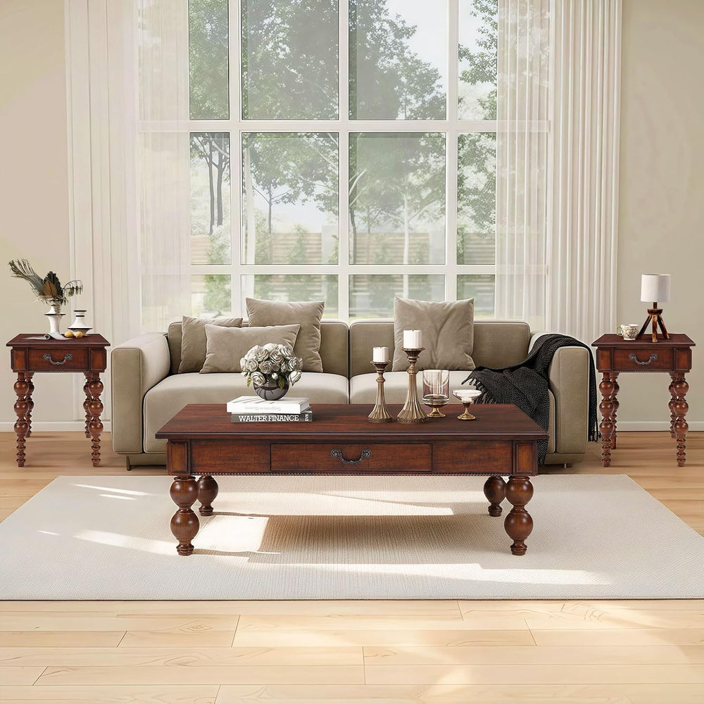 LKTART Wood End Table, Vintage Narrow Sofa Side Table with Storage Drawer, Be...