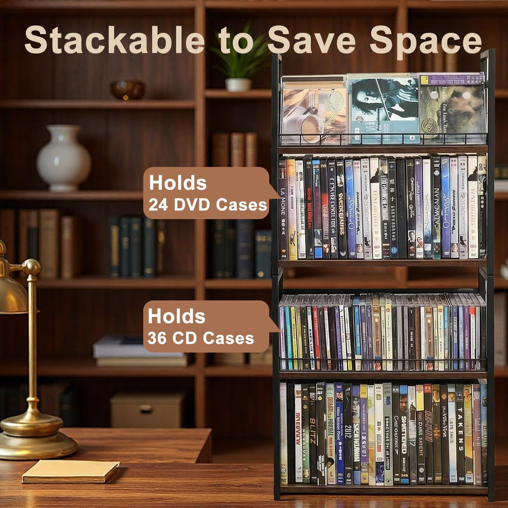 2-Tier CD/DVD Storage Rack for Desktop/Closet - 2 Pack | Holds 96 DVD Cases, for Blu-ray/Game Cases/Papers/Cards, Space-saving Desktop/Closet Stand
