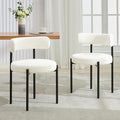 Boucle Dining Chairs Set of 2, Mid Century Modern Dining Room Chairs with Barrel Backrest, Upholstered White Kitchen Chairs for Dining Room, Restaurant