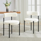 Boucle Dining Chairs Set of 4, Mid Century Modern Dining Room Chairs with Barrel Backrest, Upholstered White Kitchen Chairs for Dining Room, Restaurant