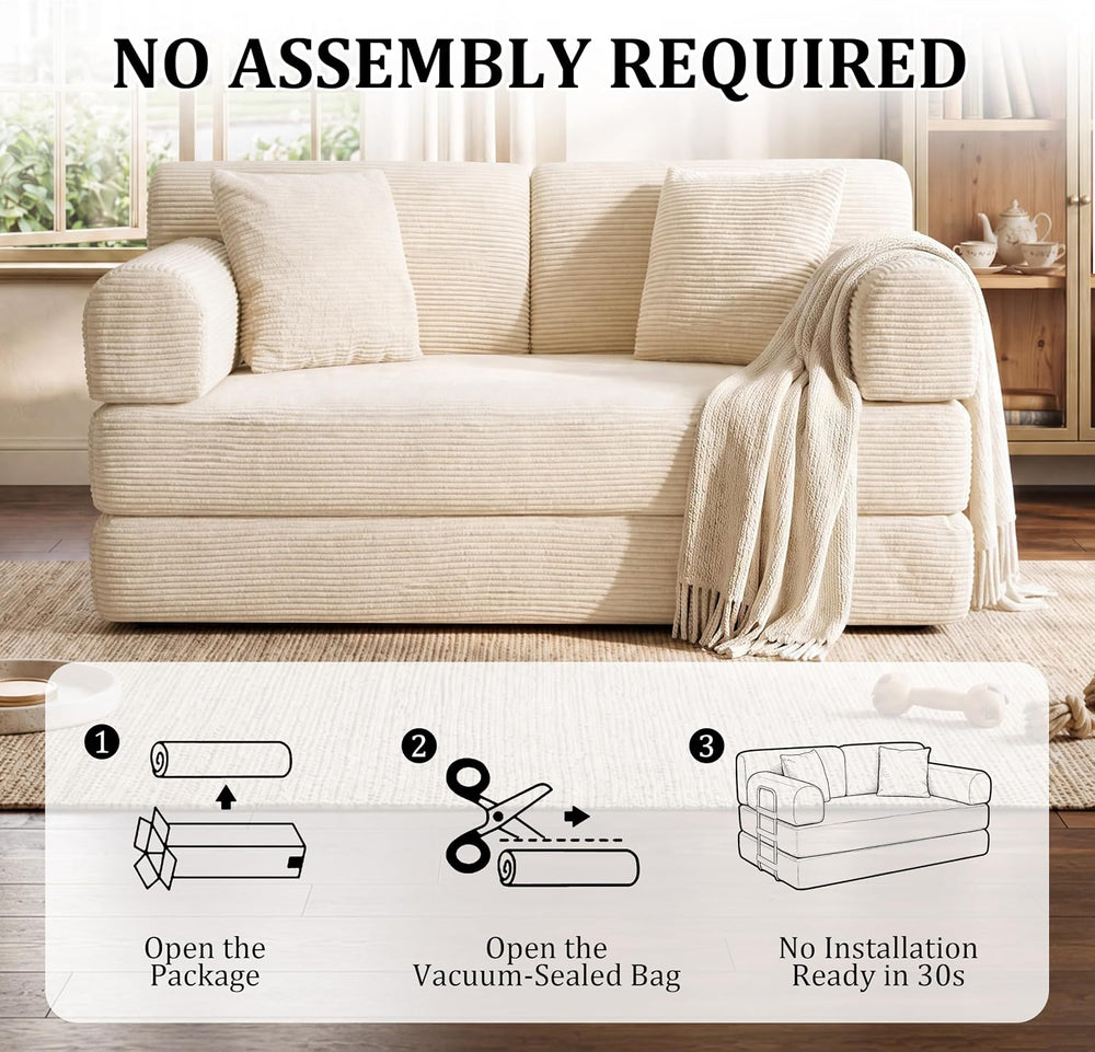 BSHOMGI Convertible Sofa Couch Bed, Folding Corduroy Floor Compression Lovese...
