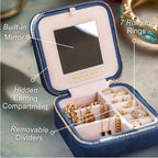 Benevolence LA Plush Velvet Jewelry Box | Travel Jewelry Case Organizer with Mirror | Featured in Oprah's Favorite Things | Best Gifts For Daughter, Girlfriend, Mom | Gifts For Her - Navy Blue