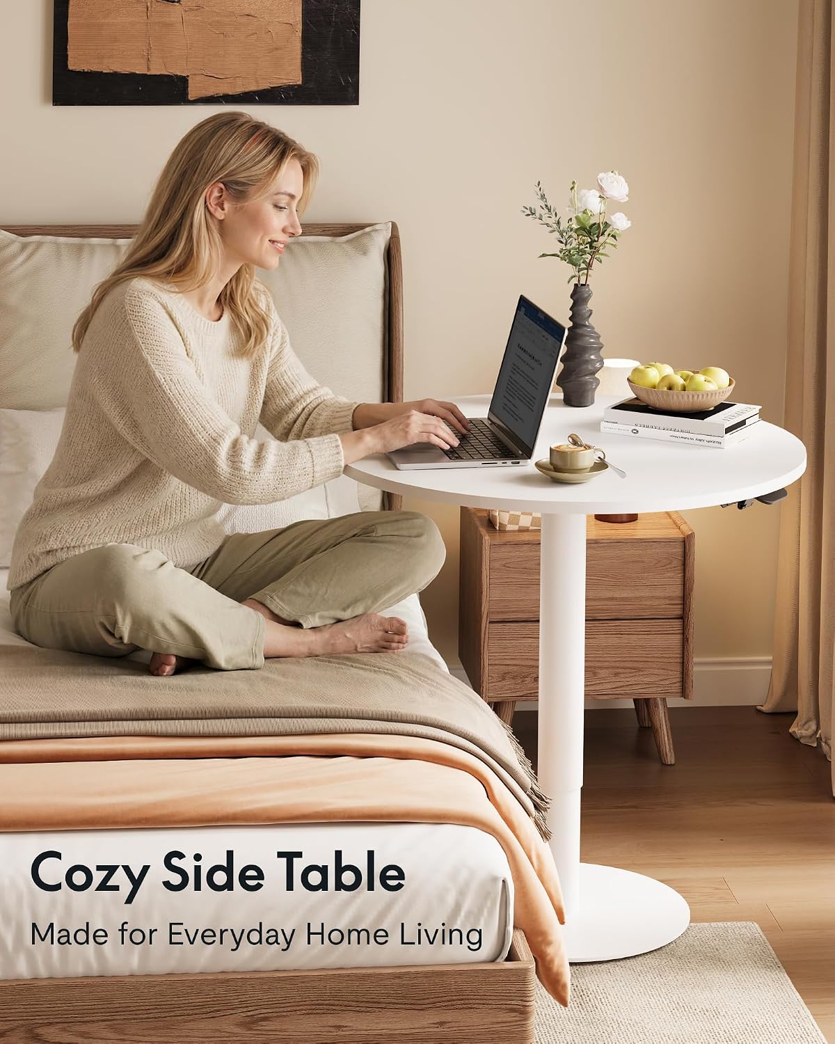 FLEXISPOT 28" Adjustable Height Round Dining Bar Table, Gas Spring Lift | 27.56" Round table with modern design.Kitchen table for dining,sofa side and party use.25.8"–40.8"Adjustable Height,White