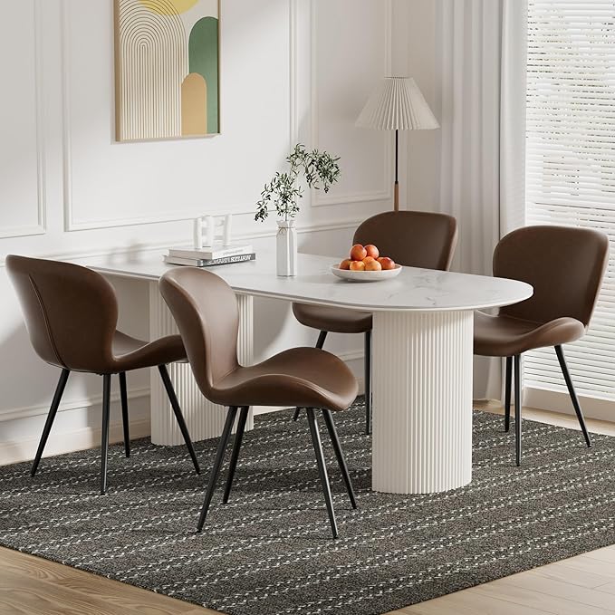 Nalupatio Dining Chairs Set of 4, Modern Dining Room Chairs Comfy Backrest Thick Upholstered Kitchen Chairs 19IN Height with Metal Legs Dark Brwon（Pu Leather）