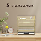 Supeasy 5 Trays Paper Organizer Letter Tray with Handle-Mesh Desk File Organizer, Paper Sorter Desk Organizer for Office, Home or School (Golden)