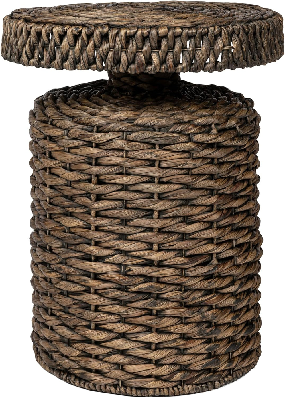 JONATHAN Y Marisol Round Brown Woven Water Hyacinth Side Table with Iron Fram...