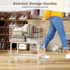 Wire Laundry Hamper Cart,80L Laundry Hamper Trolley with Pull Handle,White High Laundry Basket Cart for Laundry Room,Bathroom,Bedroom-White（23.6 * 15.75 * 28inch）
