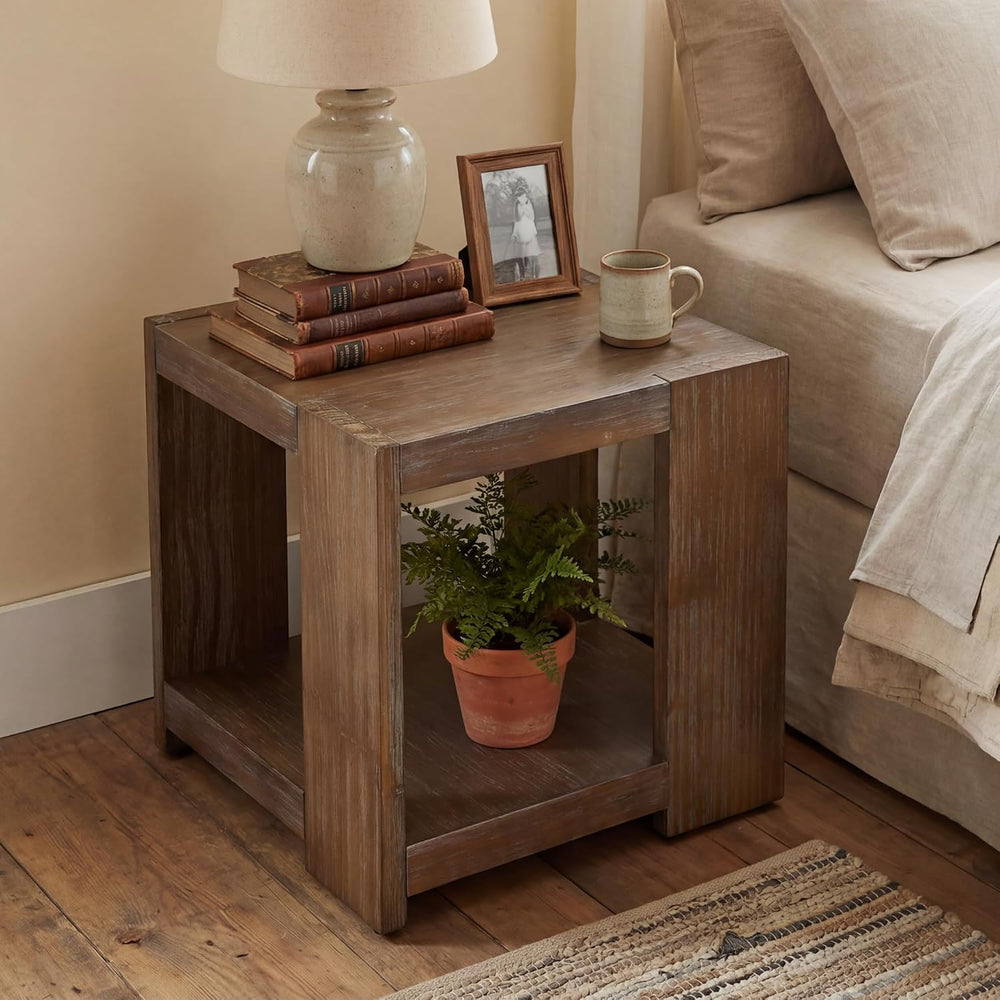 chairus Wood End Table, Nightstand with 2-Layer Storage Shelves, Rectangular ...