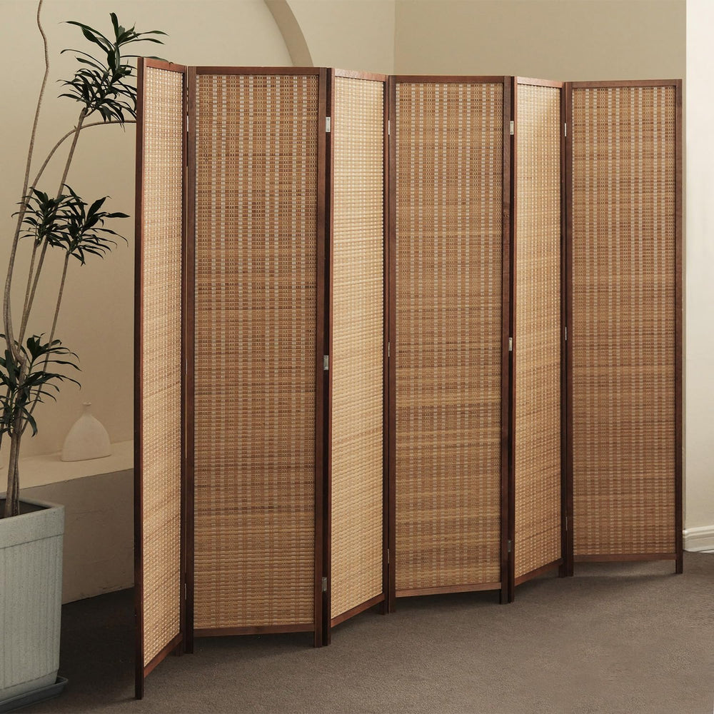 Furnnylane 6 Panel Bamboo Room Divider - 5.6 ft Tall Folding Privacy Screen f...