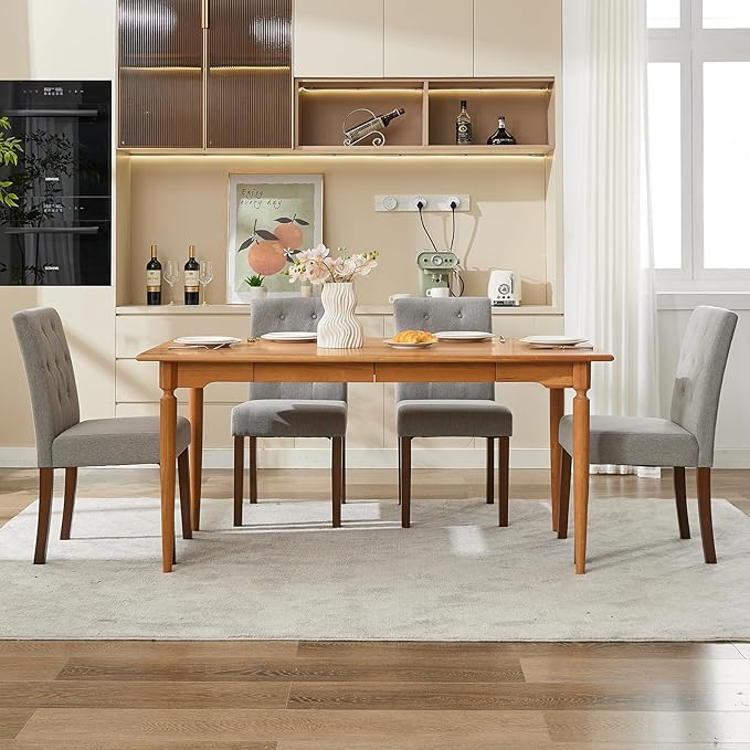 Upholstered Dining Chairs Set of 2, Modern Fabric Kitchen Side Chairs with Sturdy Wood Legs, Parsons Design, Comfortable Soft Linen for Dining Room, Restaurant, Cafe, Gray