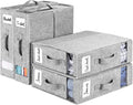 KEEGH Bed Sheet Organizers and Storage, 4 Pack Linen Closet Organizer for Bedding, Sheets Set Folder Organizer with Window& Zipper, Bedding Storage Organizer for Bedsheets, Duvet Cover - Light Grey